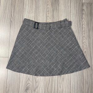 Loft Belted A-Line Diagonal Lined Gray Plaid Skirt